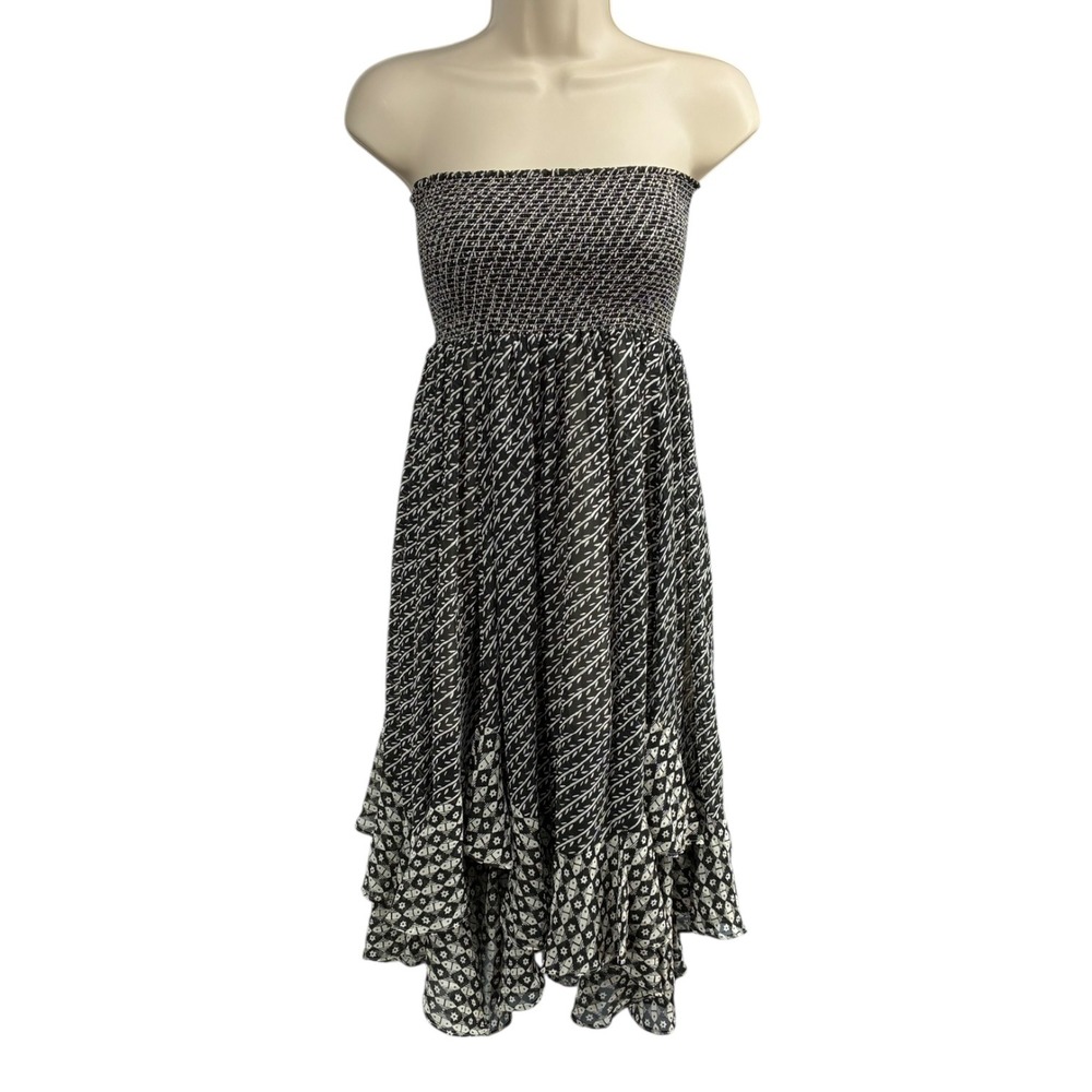 Akemi + Kin Anthropologie Strapless Smocked‎ Maxi Dress Black White XS S